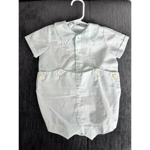 Vintage Baby Jogs Bobby Suit WHITE & LIGHT BLUE Embroidered Pintucks Boy 3-6 Mon